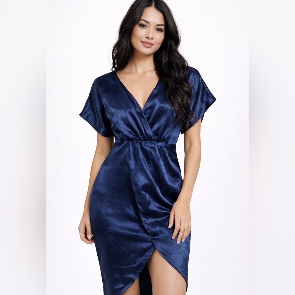 Express Navy Blue Satin Midi Dress
